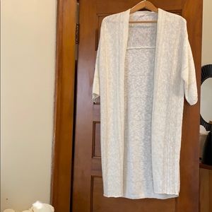 cream cotton-linen long cardigan